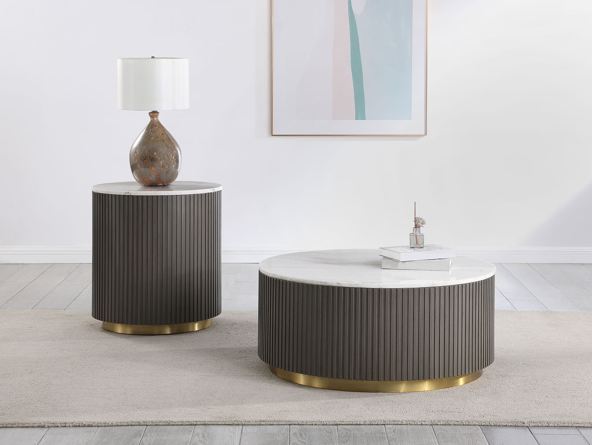 Jason Round White Marble Top Coffee Table - Charcoal