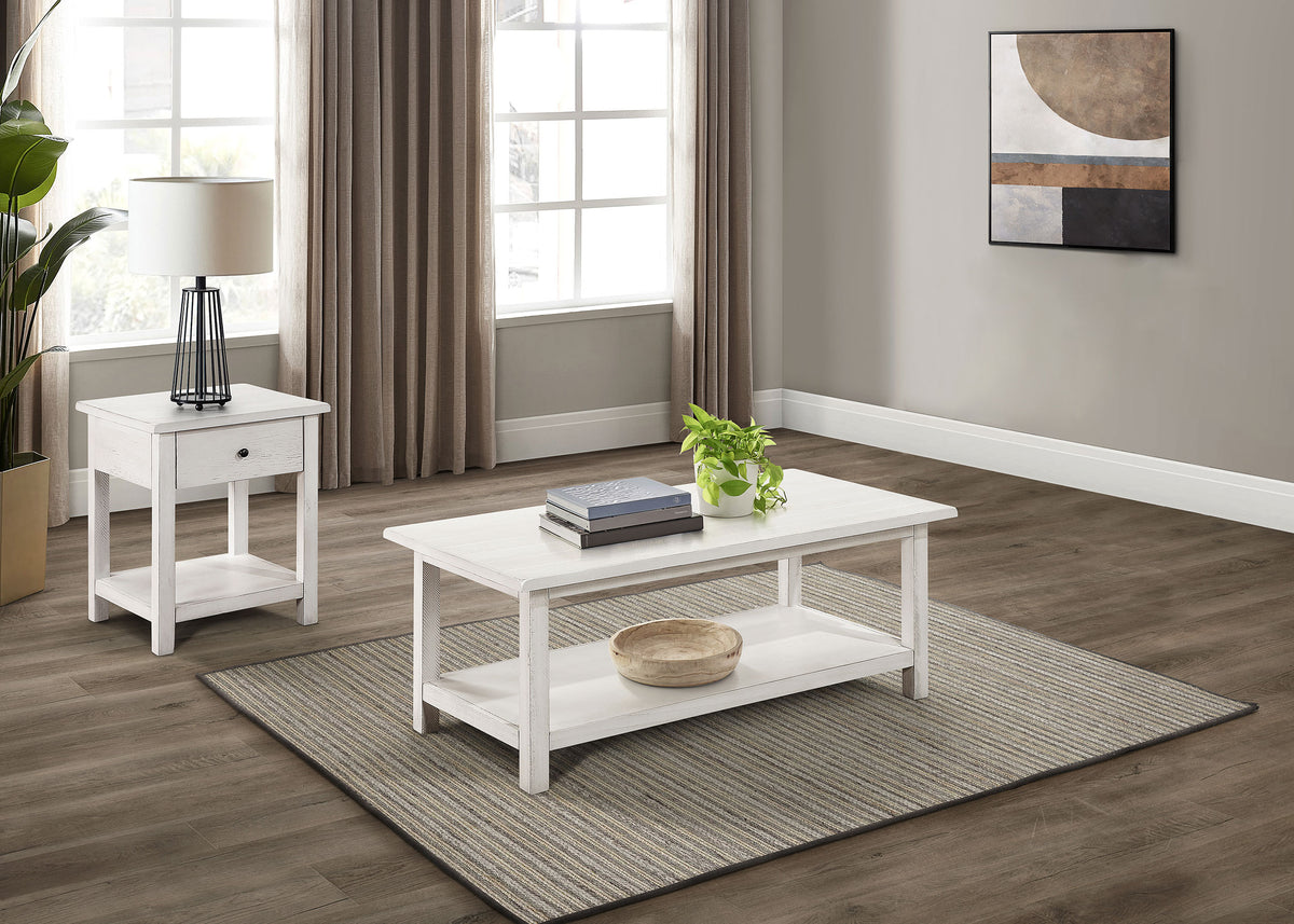 Payne 2-piece Coffee and 1-drawer End Table Set - Distressed White