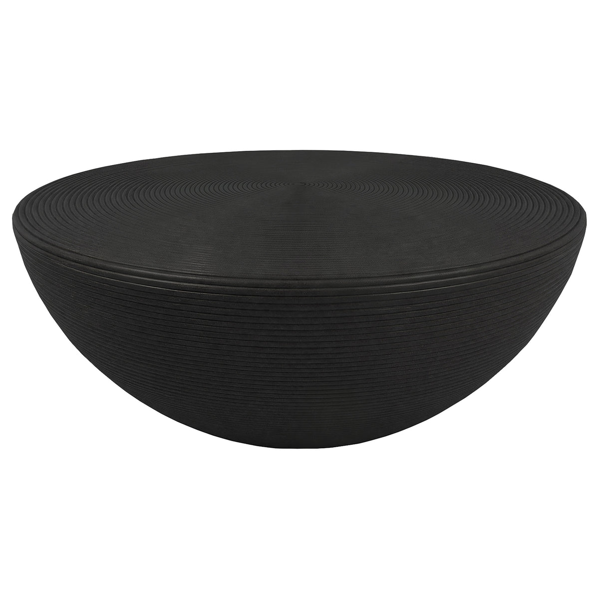 Macedo Round Ribbed Rattan Drum Coffee Table Black