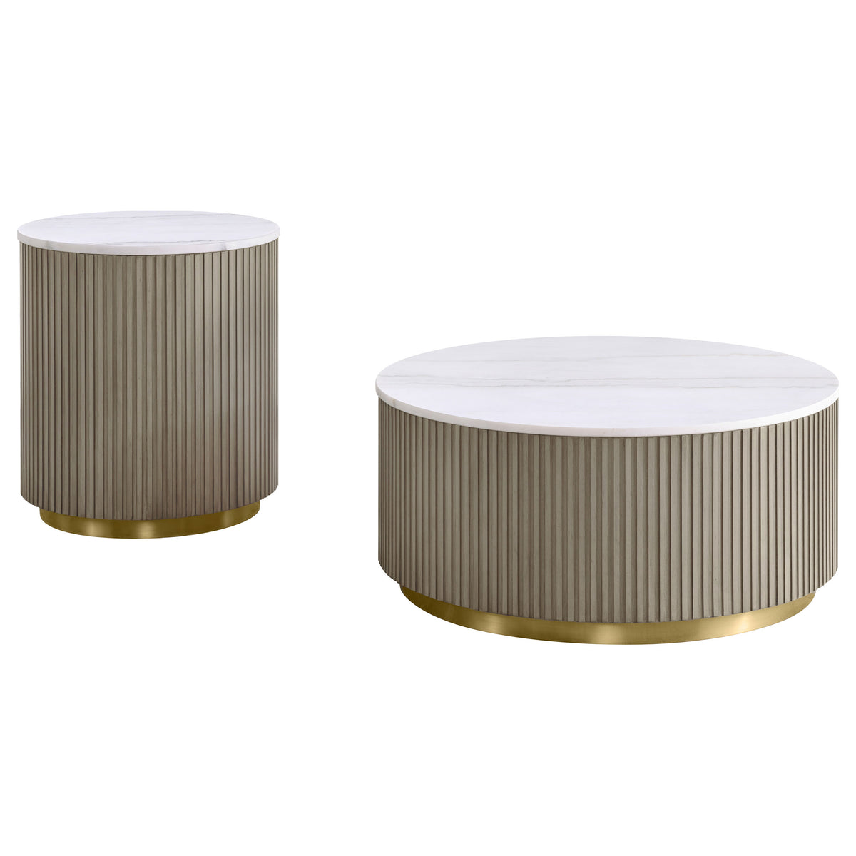 Jason 2-piece Round White Marble Coffee Table Set - Greige