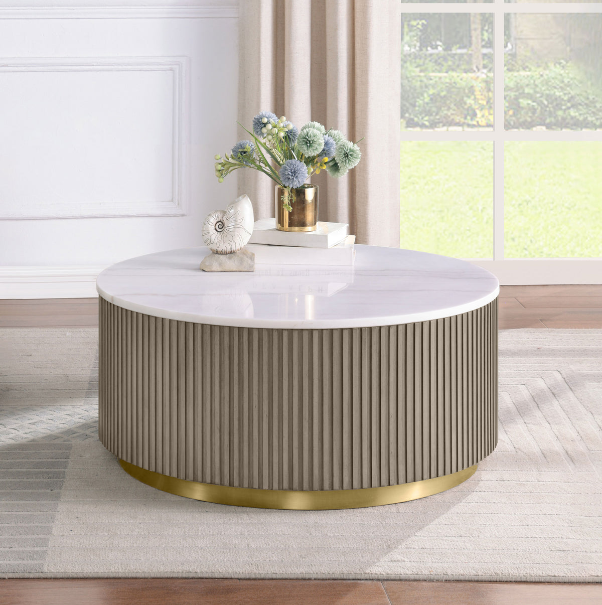 Jason Round White Marble Top Coffee Table - Greige