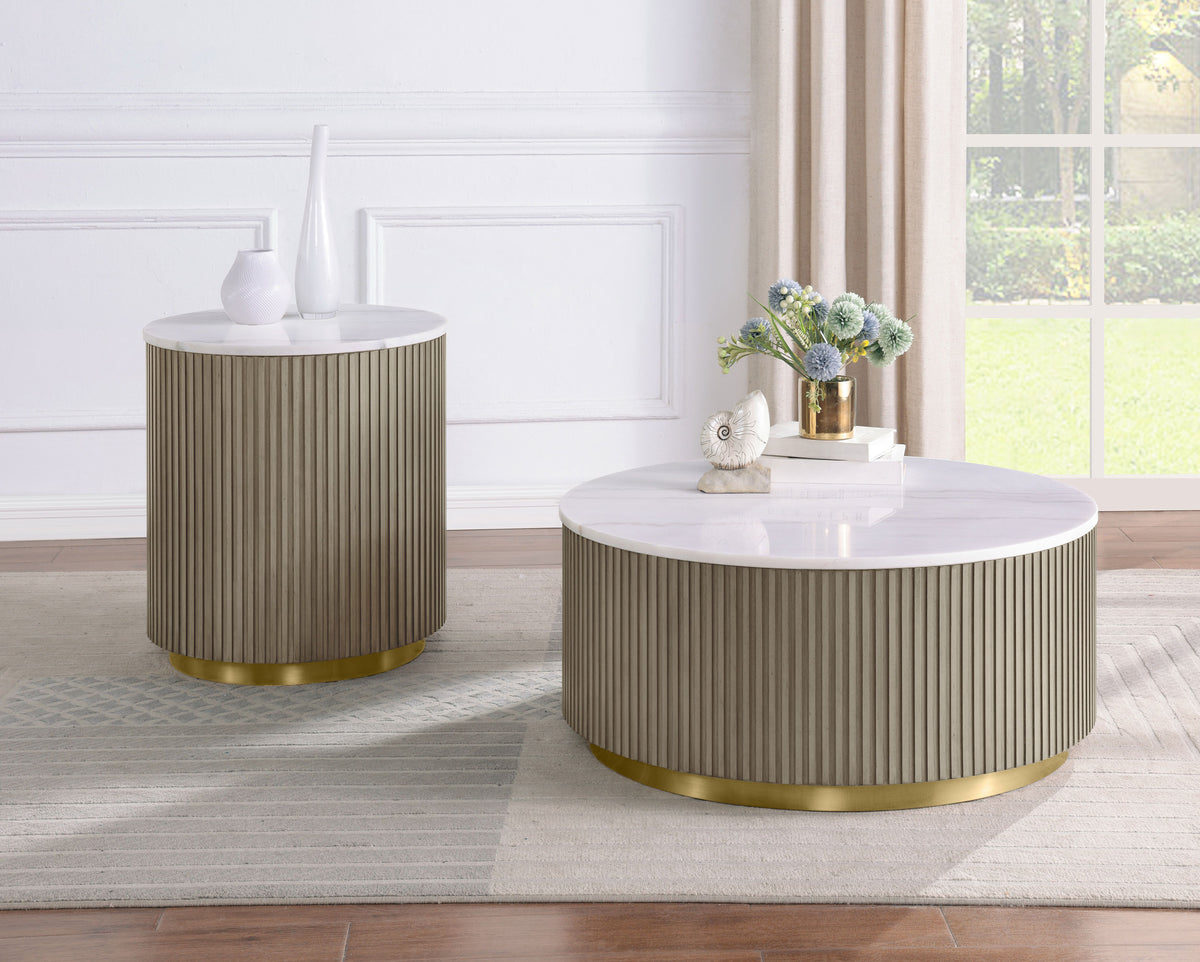 Jason Round White Marble Top Coffee Table - Greige