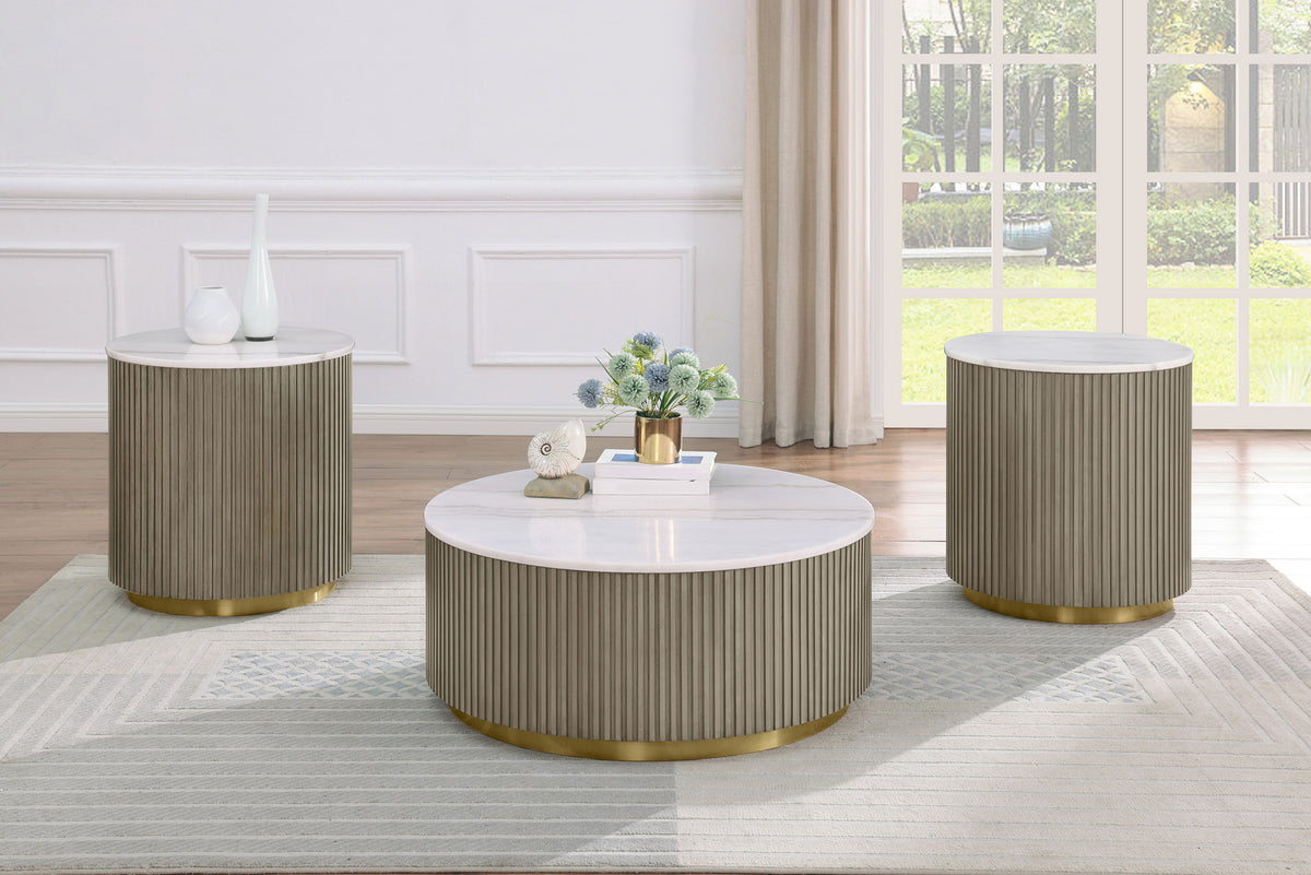 Jason Round White Marble Top Coffee Table - Greige