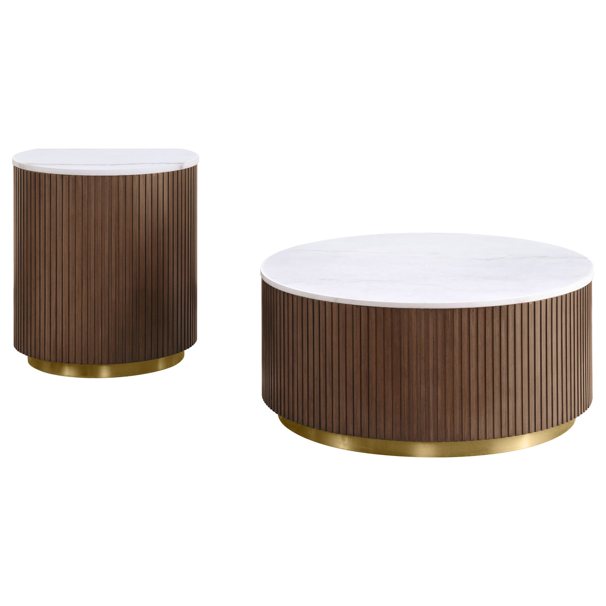 Jason 2-piece Round White Marble Coffee Table Set - Honey Brown
