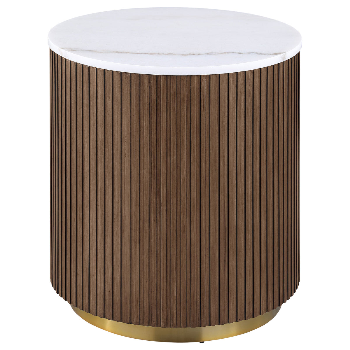Jason 2-piece Round White Marble Coffee Table Set - Honey Brown