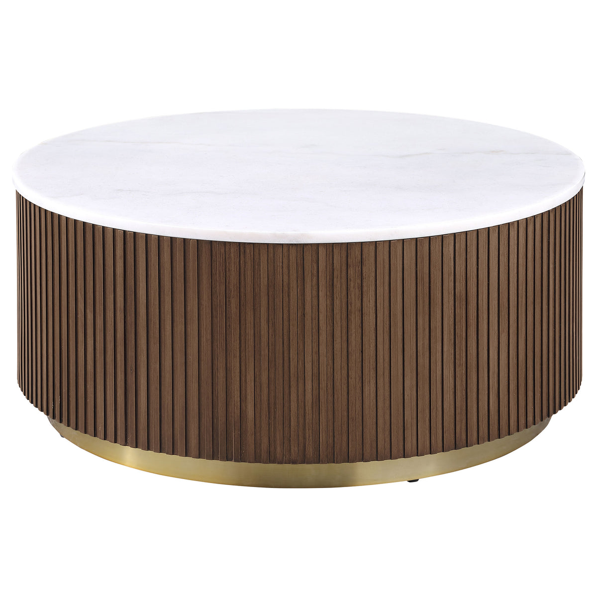 Jason 2-piece Round White Marble Coffee Table Set - Honey Brown