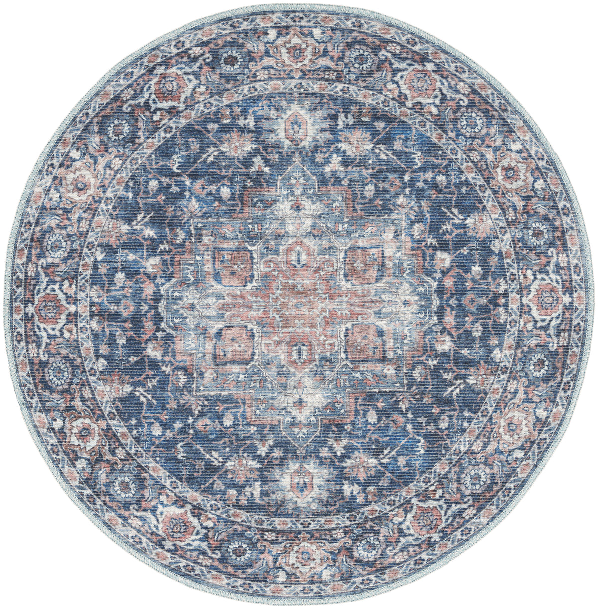 New Concept Washables SR101 Ivory Navy Rug - Round
