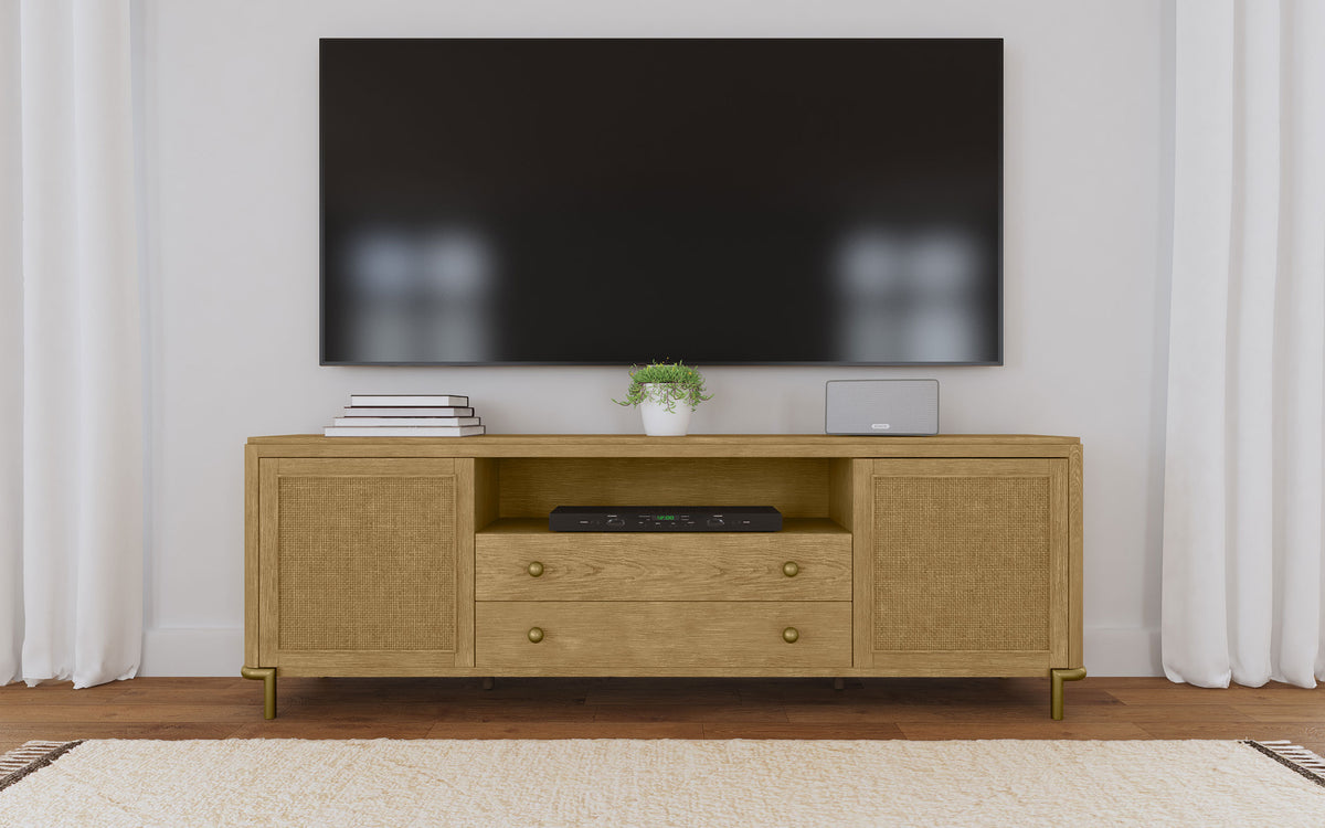 Arini Rattan Cane 2-door TV Stand Media Console - Sand Wash