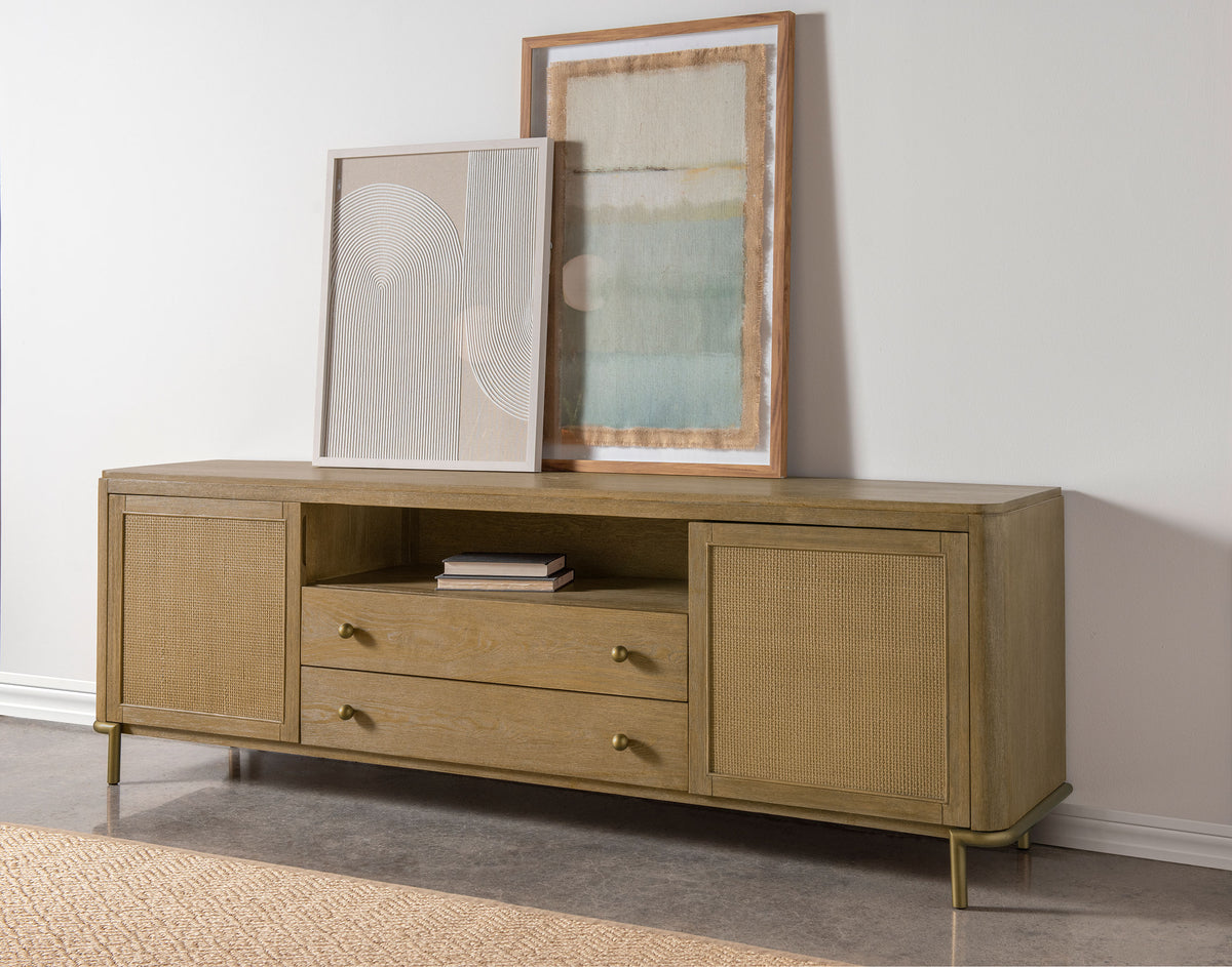 Arini Rattan Cane 2-door TV Stand Media Console - Sand Wash