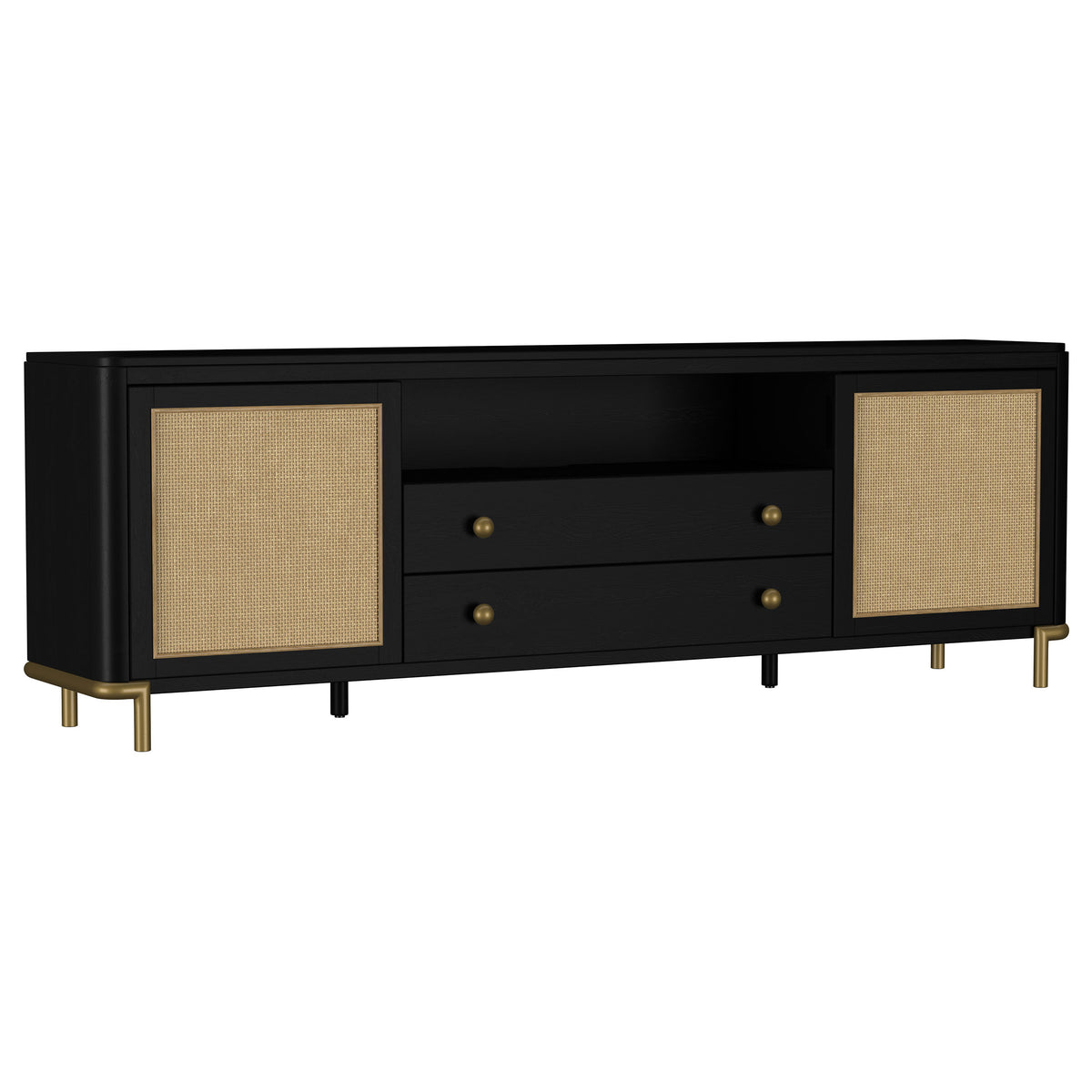 Arini Rattan Cane 2-door TV Stand Media Console - Black
