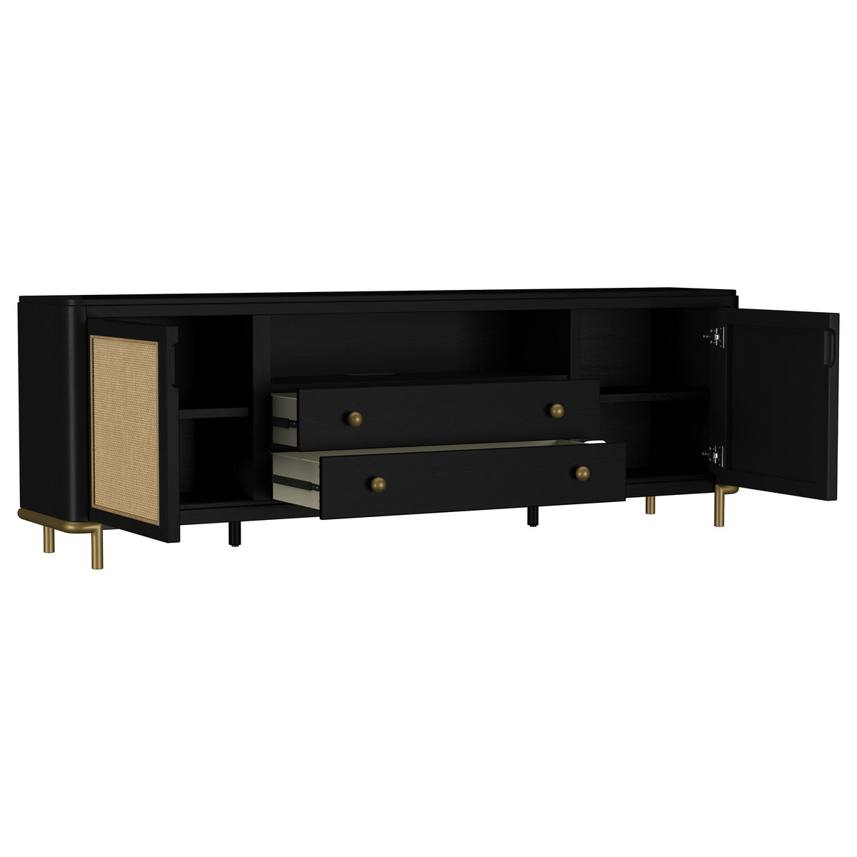 Arini Rattan Cane 2-door TV Stand Media Console - Black