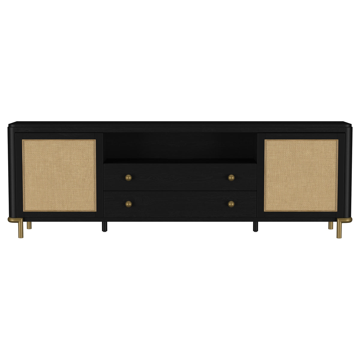 Arini Rattan Cane 2-door TV Stand Media Console - Black