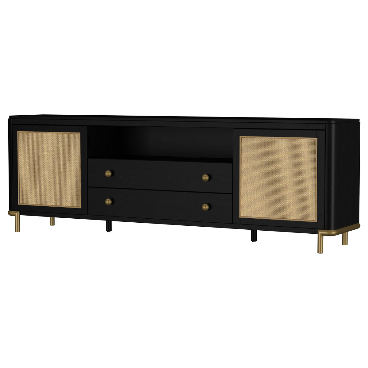 Arini Rattan Cane 2-door TV Stand Media Console - Black
