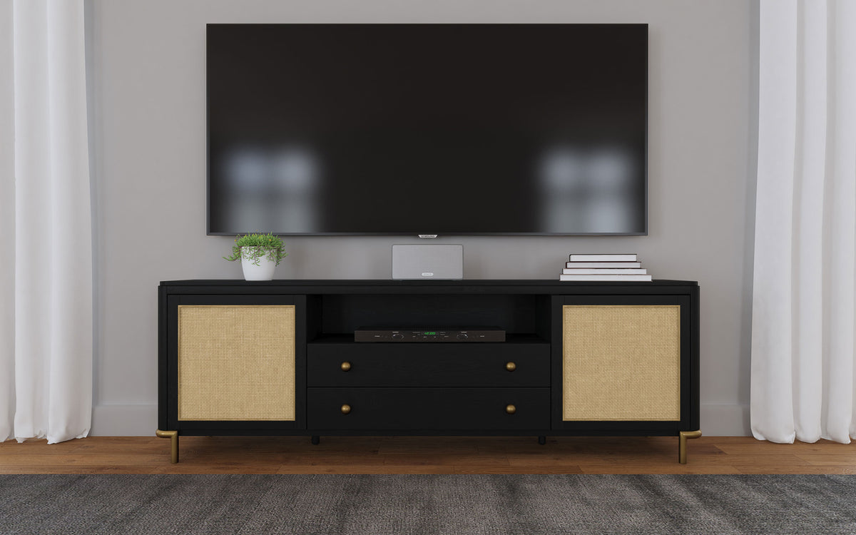 Arini Rattan Cane 2-door TV Stand Media Console - Black