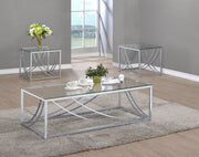 Lille 3-piece Glass Top Coffee And End Table Set Chrome