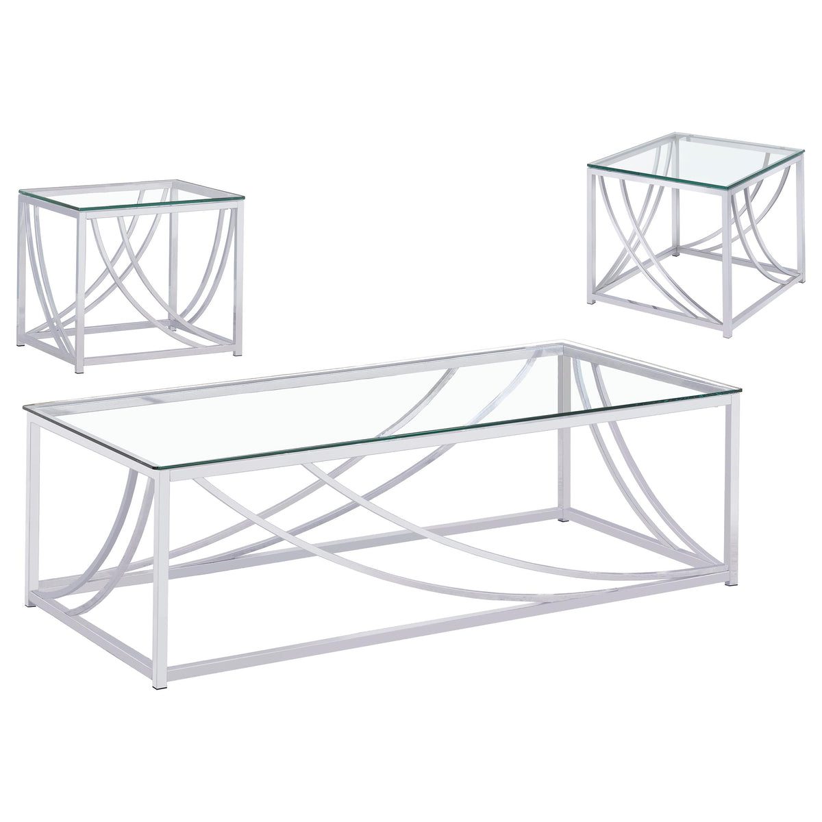 Lille 3-piece Glass Top Coffee And End Table Set Chrome