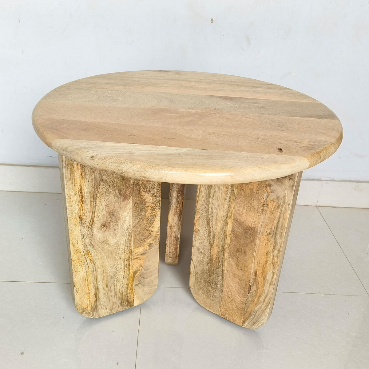 Dale Sculptural Round Solid Mango Wood End Table Mango - Natural Mango