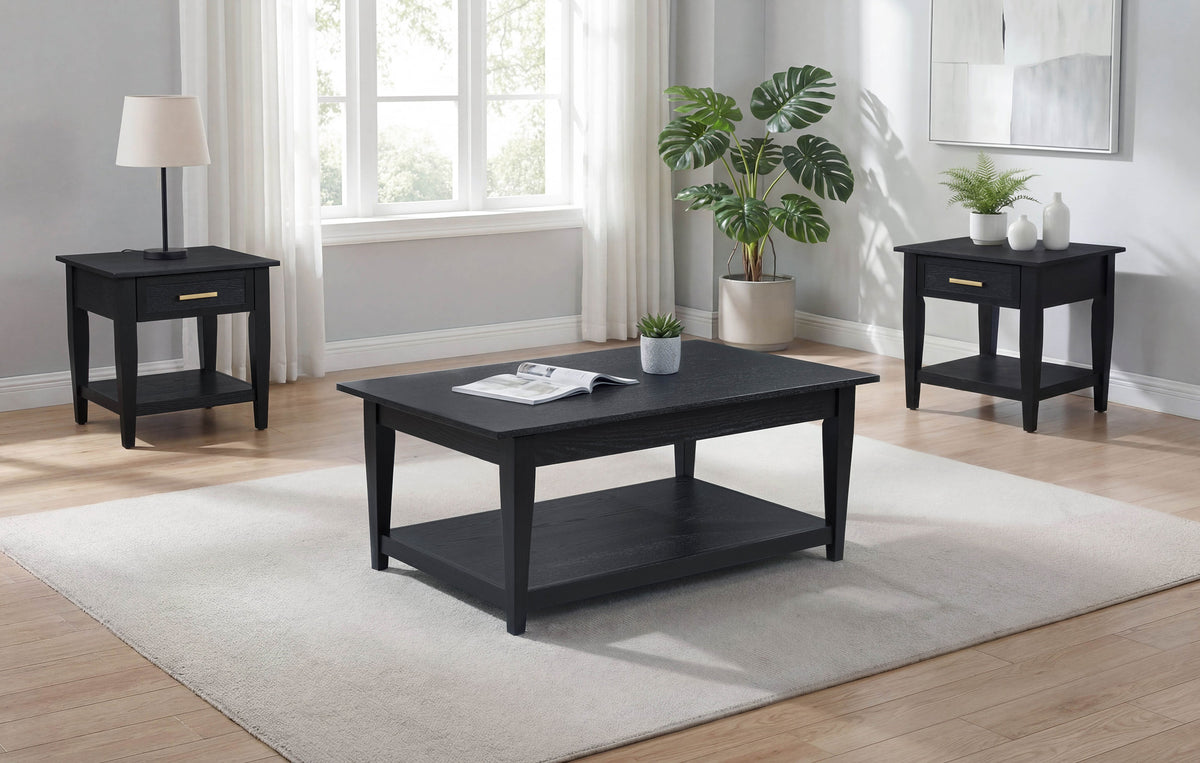 Lindenton 3-piece Wood Lift-Top Coffee and End Table Set - Black