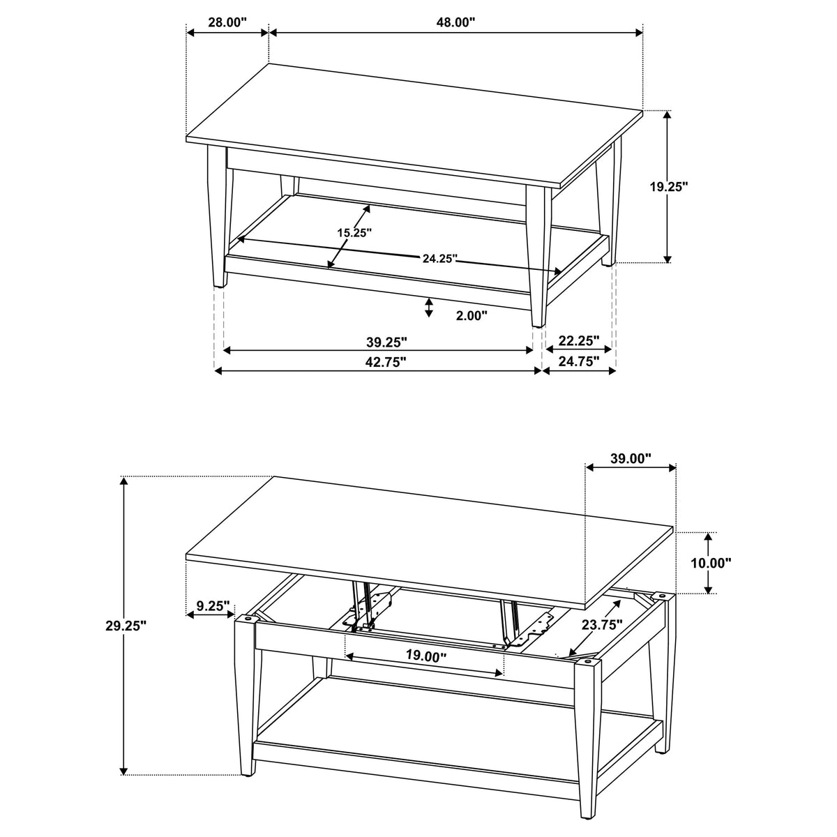 Lindenton 3-piece Wood Lift-Top Coffee and End Table Set - Black