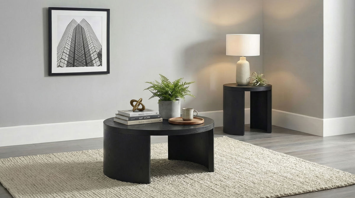 Sweeney 24-inch Round Wood Occasional Side End Table - Black