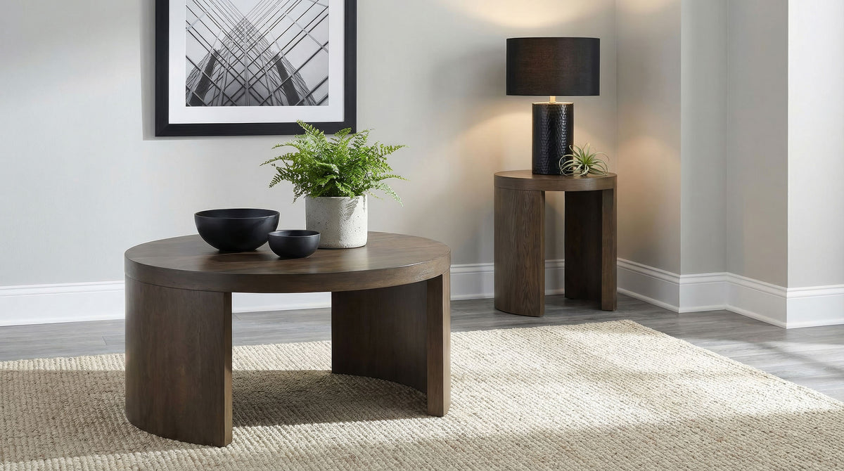 Sweeney 24-inch Round Wood Occasional Side End Table - Dark Walnut