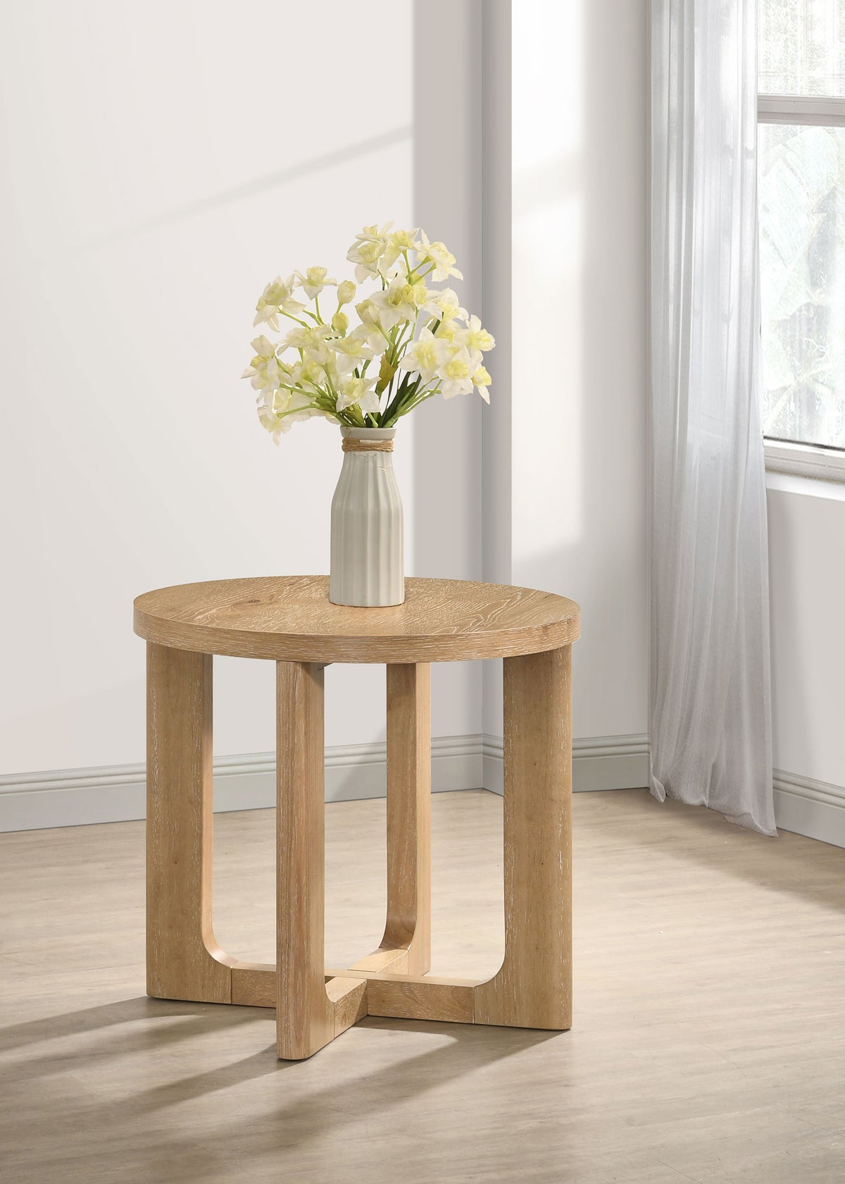 Kessler Round Sculptural Wood End Table - Light Oak