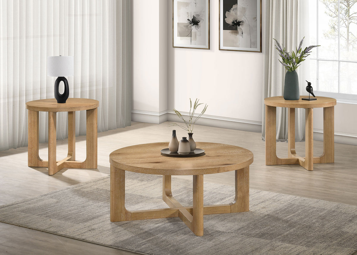 Kessler Round Sculptural Wood End Table - Light Oak