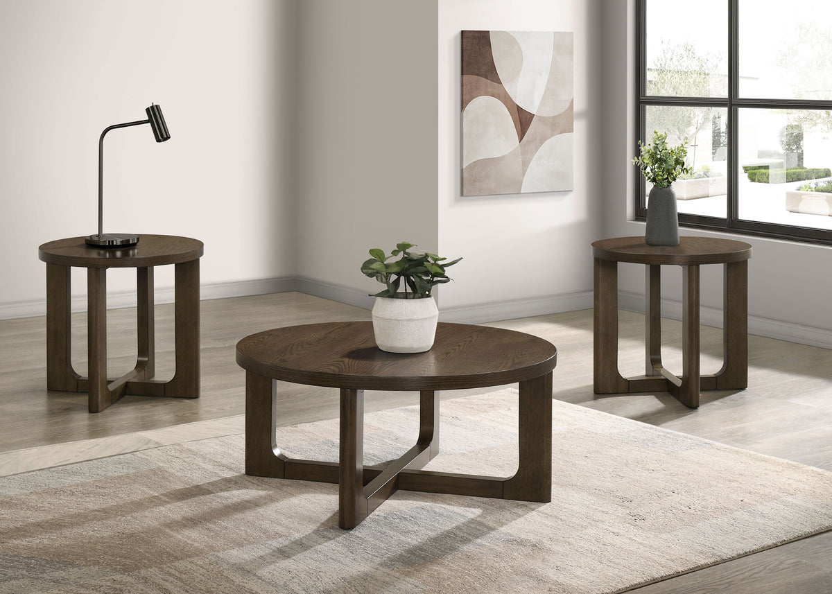 Kessler Round Sculptural Wood End Table - Brown