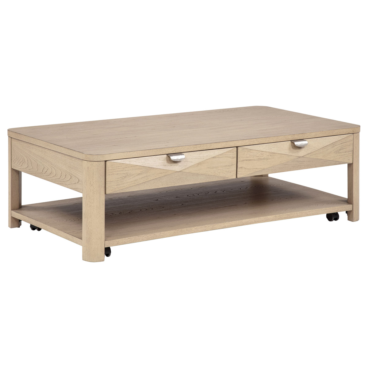 Marcelo Wood Coffee Table with 2 Drawers and Shelf - Light Elm