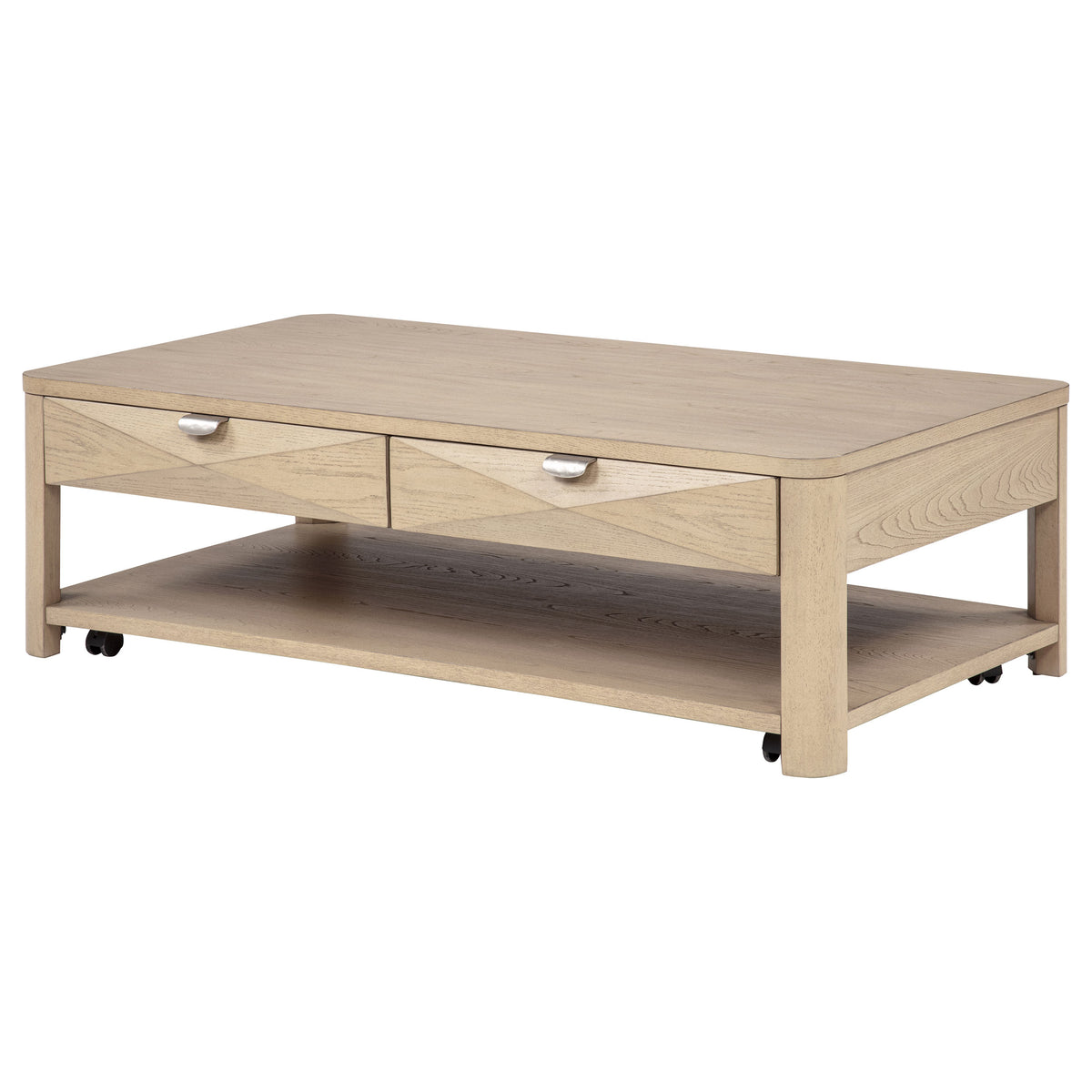Marcelo Wood Coffee Table with 2 Drawers and Shelf - Light Elm