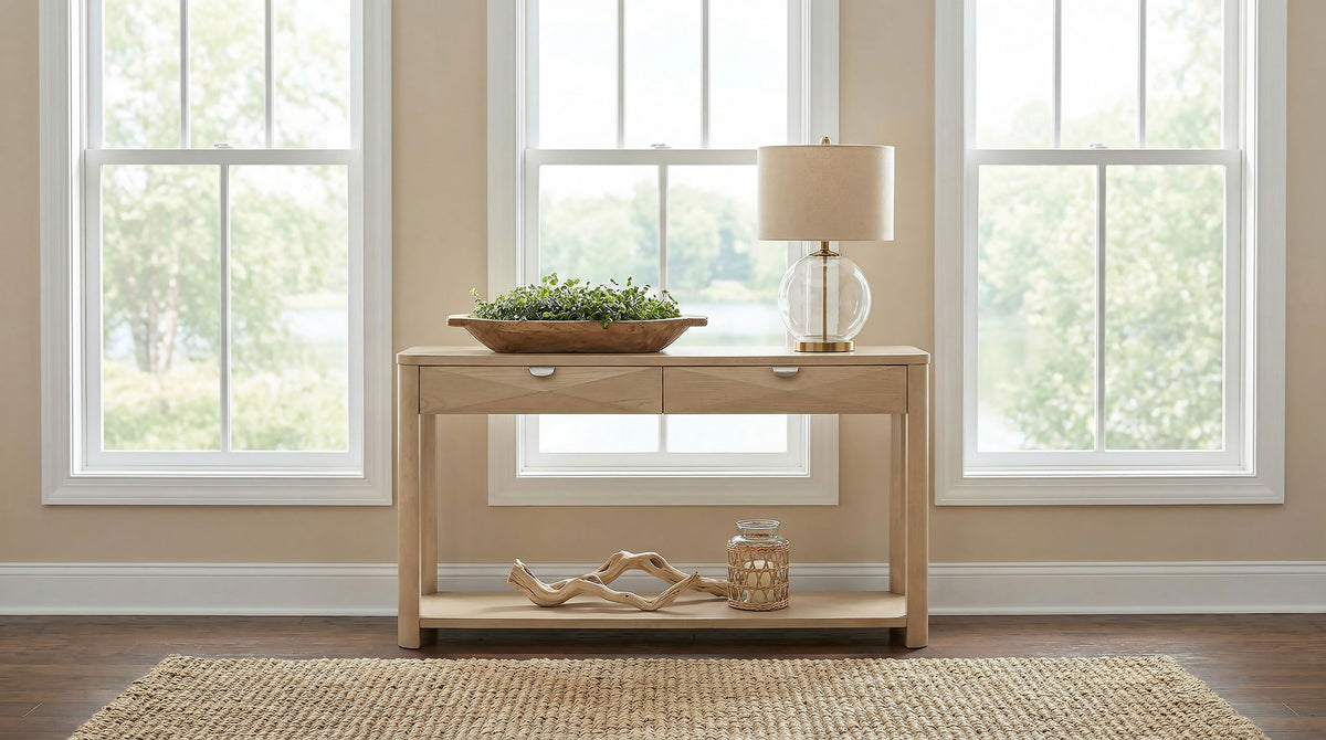 Marcelo Sofa Console Table with 2 Drawers and Shelf - Light Elm