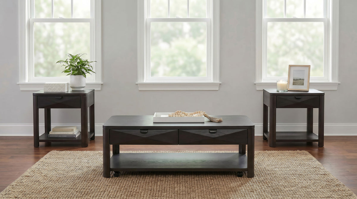 Marcelo Wood Coffee Table with 2 Drawers and Shelf