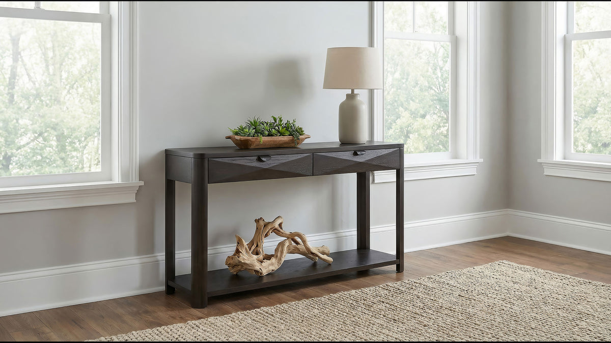 Marcelo Sofa Console Table with 2 Drawers and Shelf - Coffee