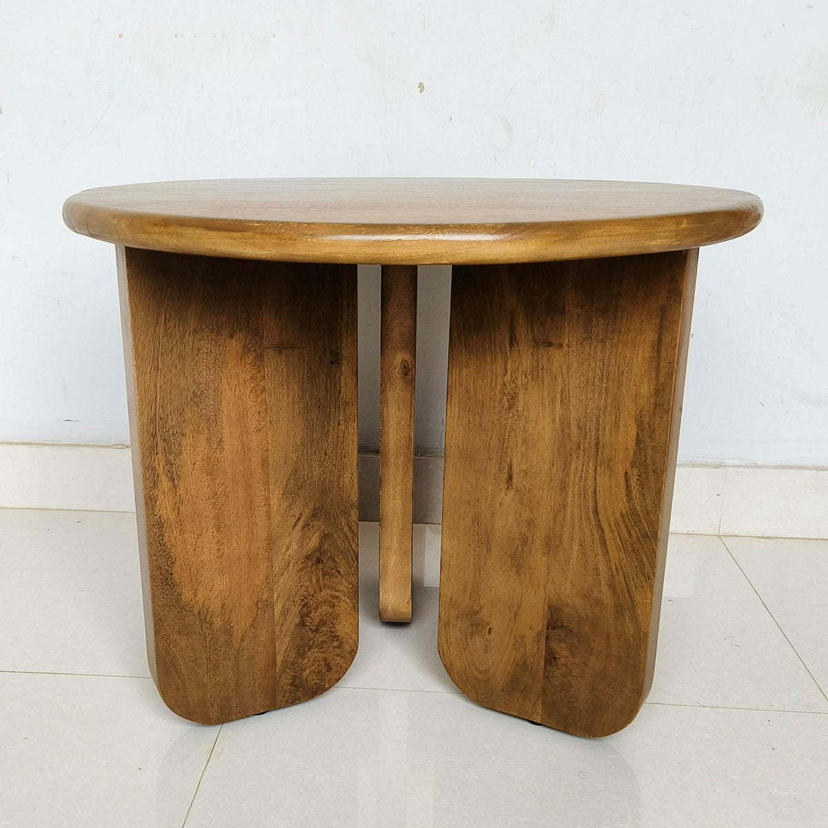 Dale Sculptural Round Solid Mango Wood End Table Mango - Honey Mango