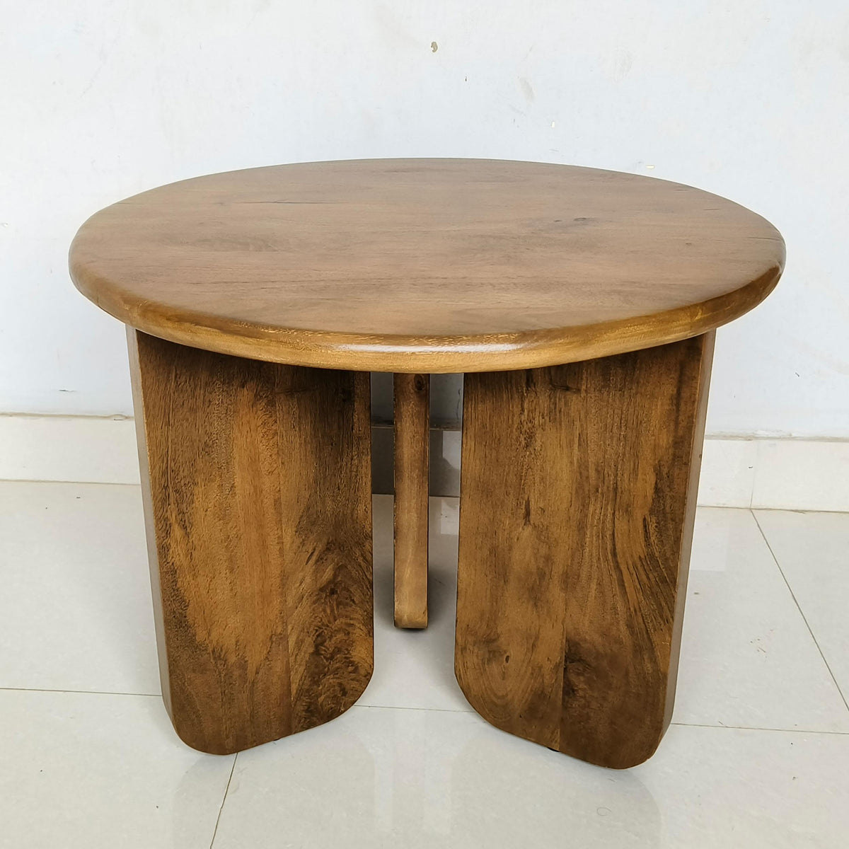Dale Sculptural Round Solid Mango Wood End Table Mango - Honey Mango