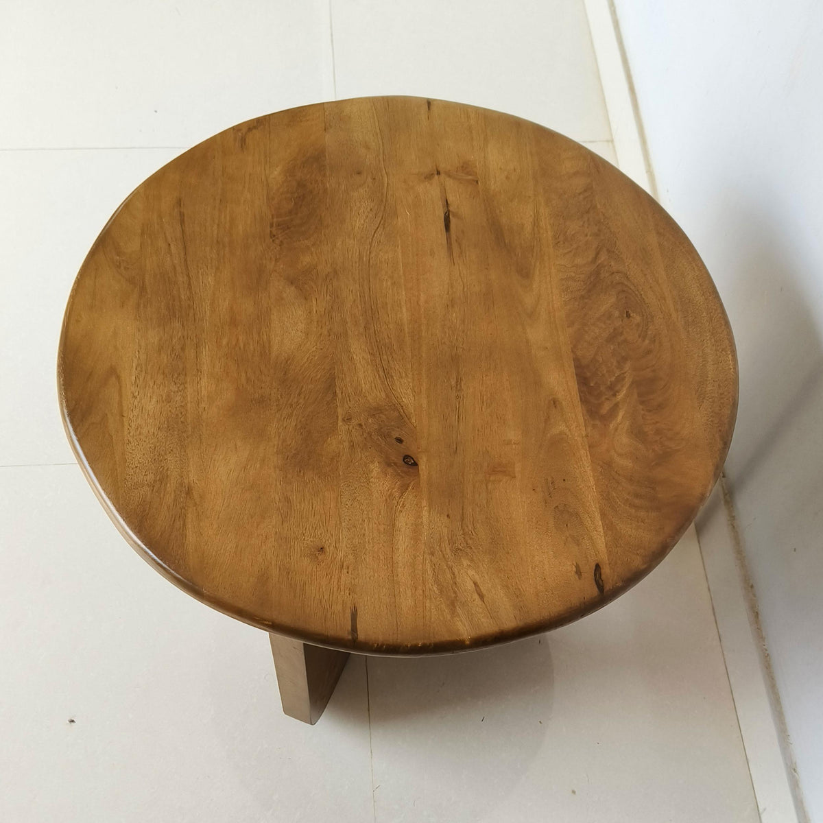 Dale Sculptural Round Solid Mango Wood End Table Mango - Honey Mango
