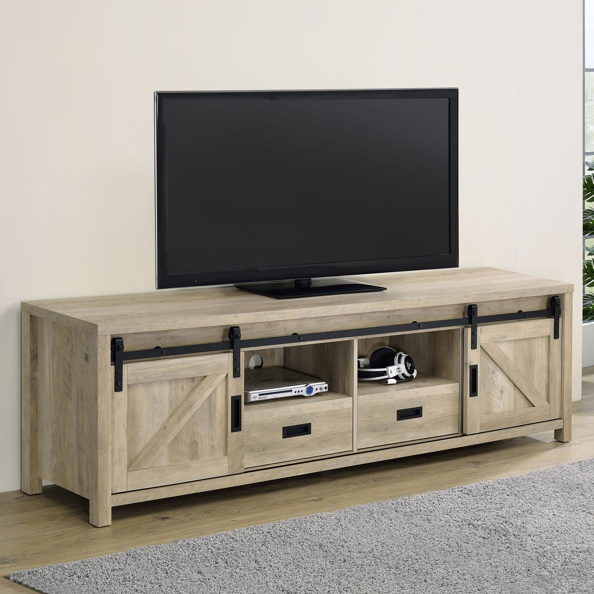 Madra 2-door Engineered Wood 79-inch TV Stand Pine - Distressed Pine