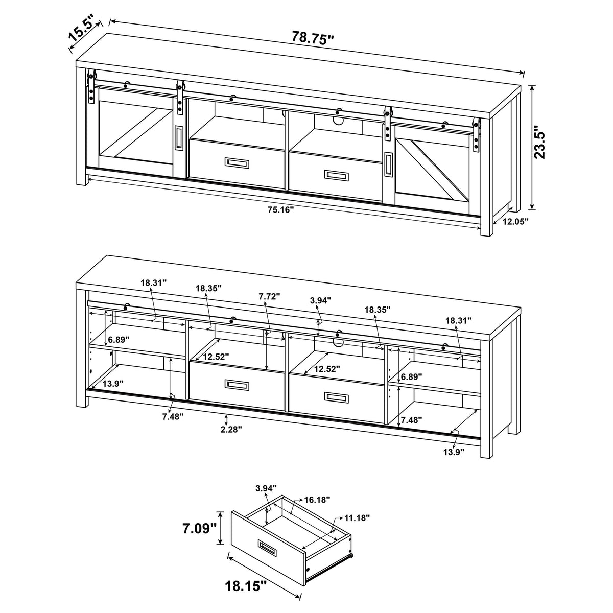 Madra 2-door Engineered Wood 79-inch TV Stand Pine - Dark Pine