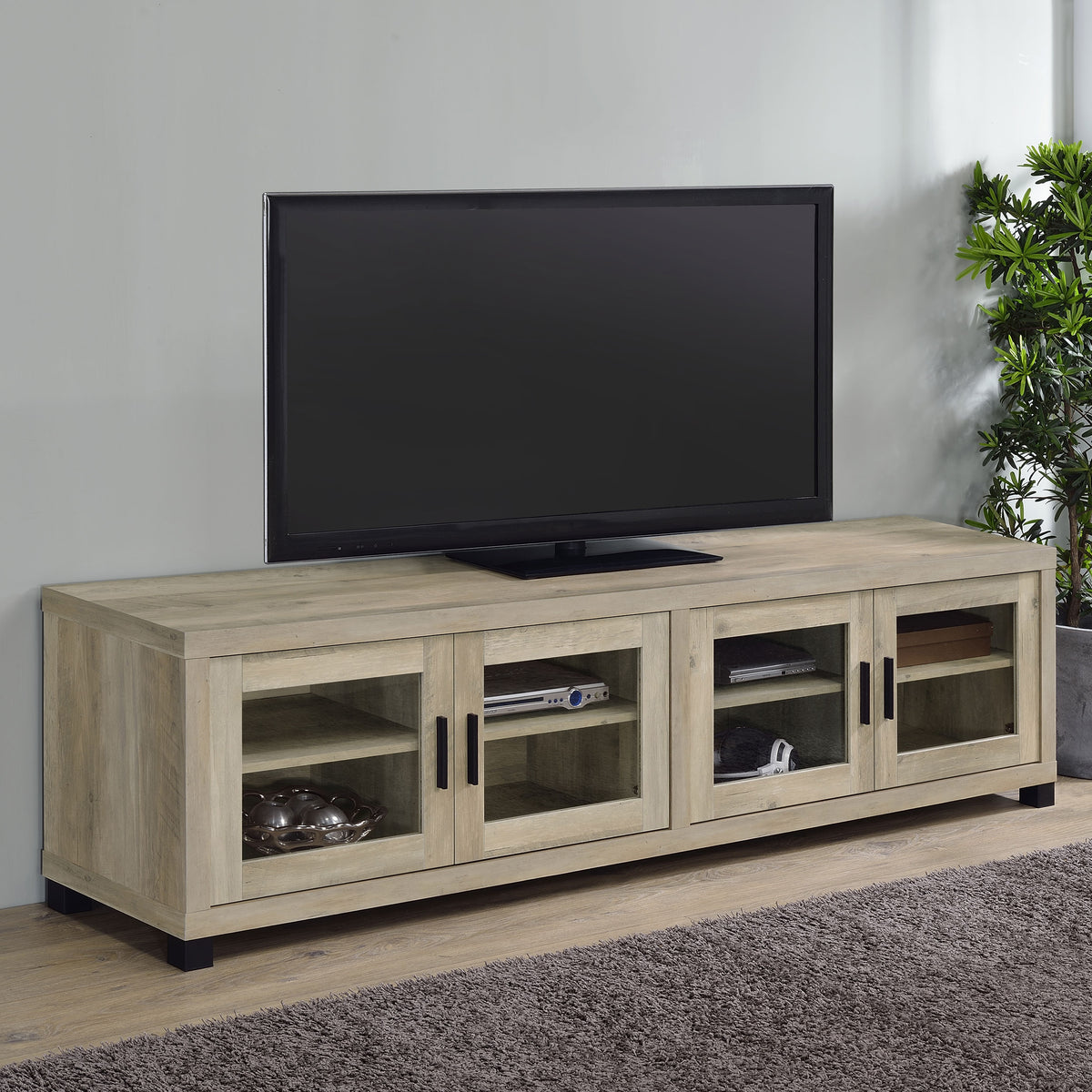 Sachin 4-door Engineered Wood 79-inch TV Stand - Distressed Pine