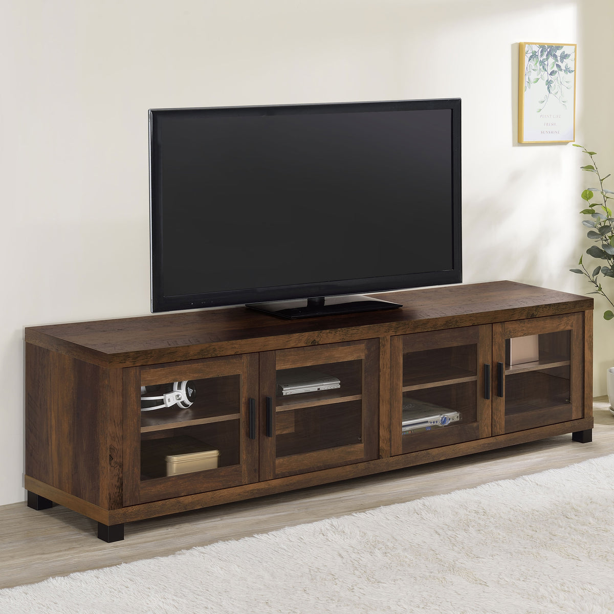 Sachin 4-door Engineered Wood 79-inch TV Stand - Dark Pine