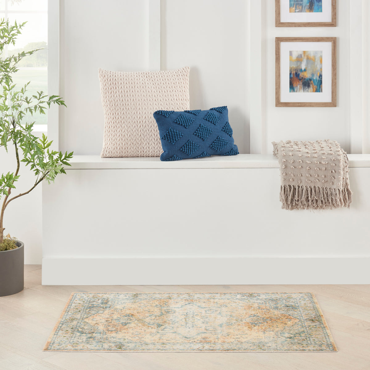 Astra Machine Washable ASW12 Beige Blue Rug - room scene