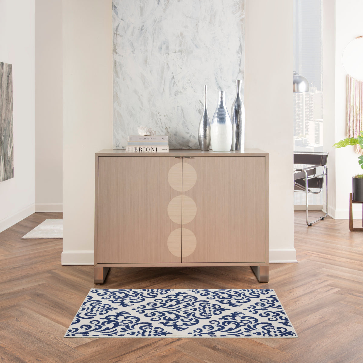 Grafix GRF06 White Blue Rug - room scene