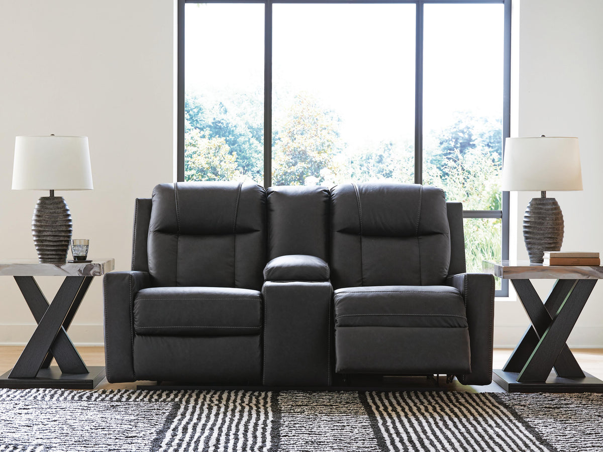 Mackmenville DBL Rec Loveseat w/Console Faux Leather