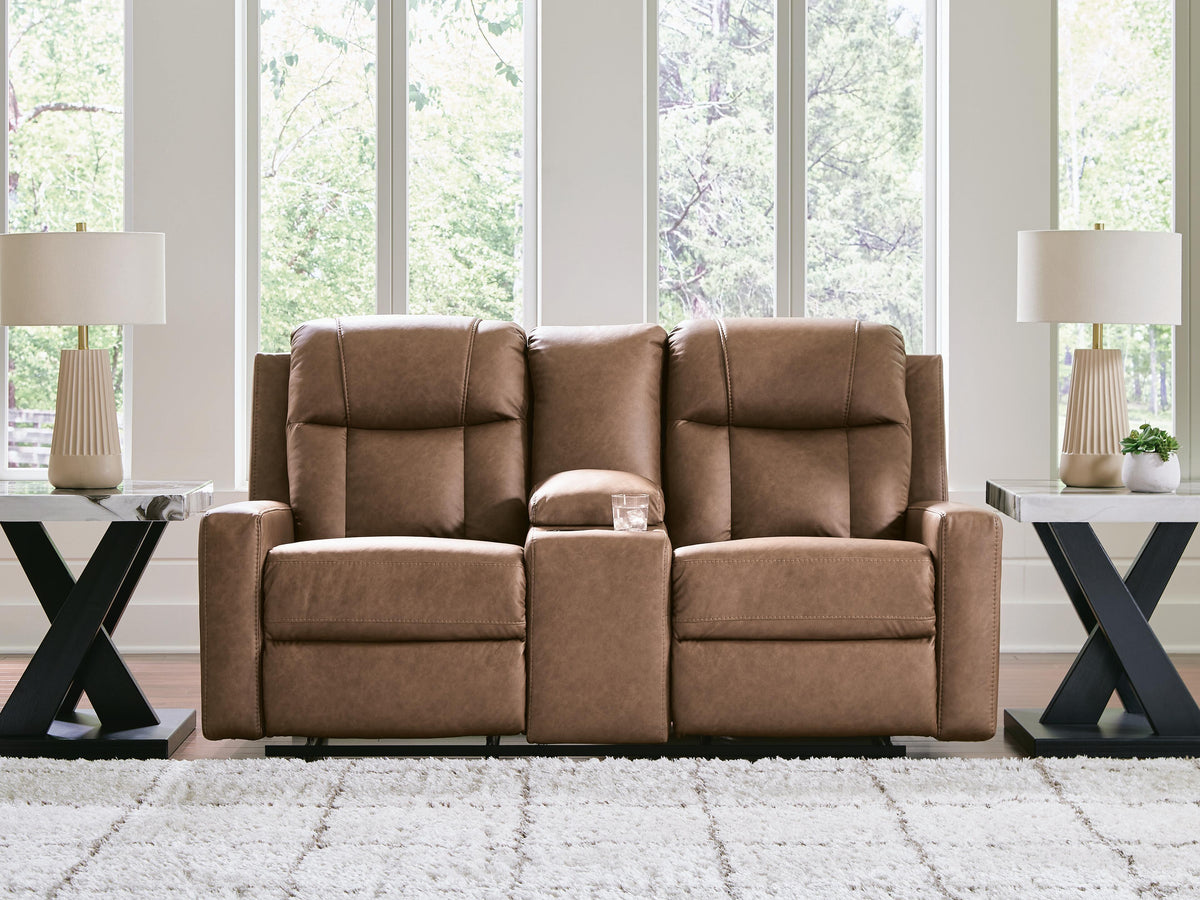 Mackmenville DBL Rec Loveseat w/Console Faux Leather