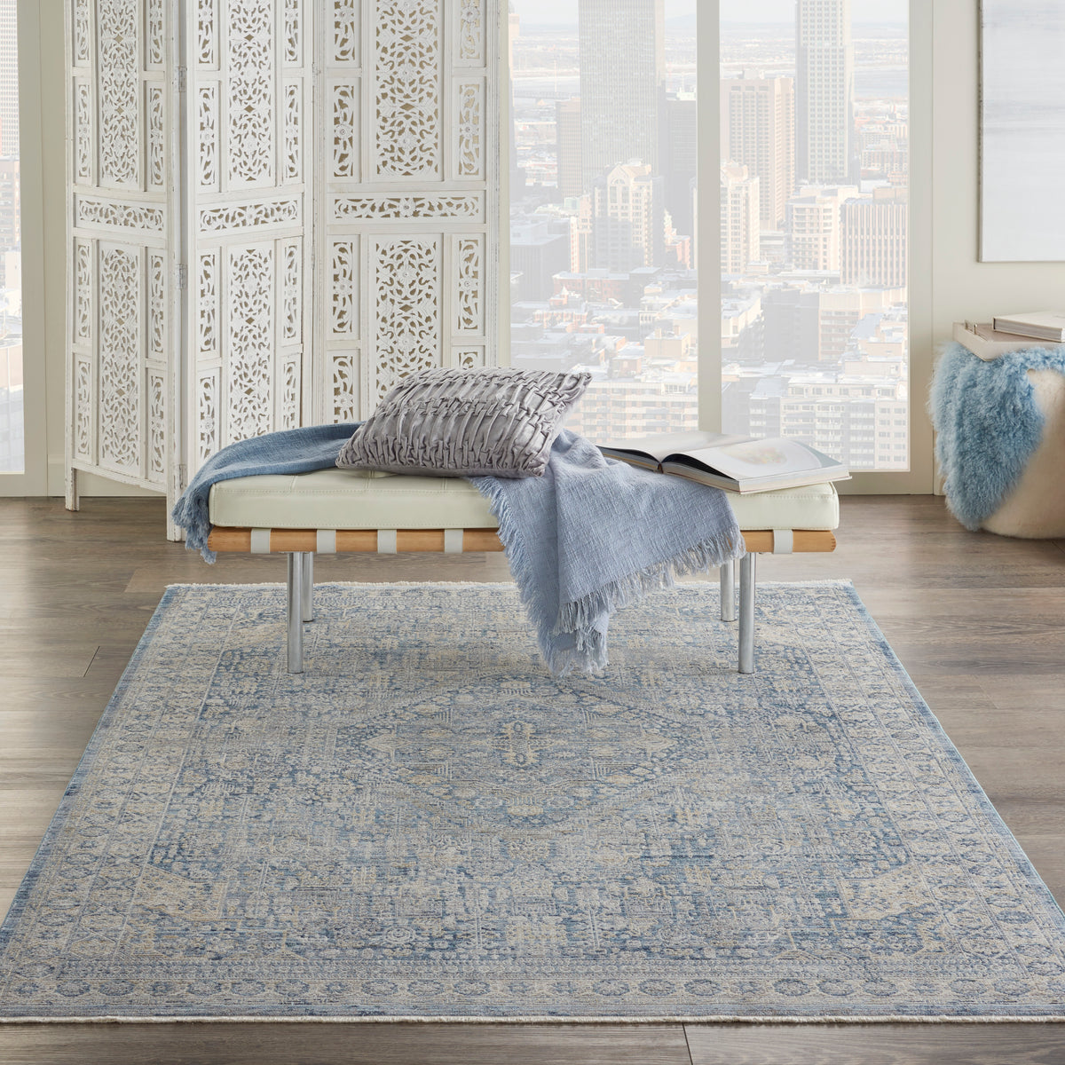 Lustrous Weave LUW02 Blue Ivory Rug - room scene