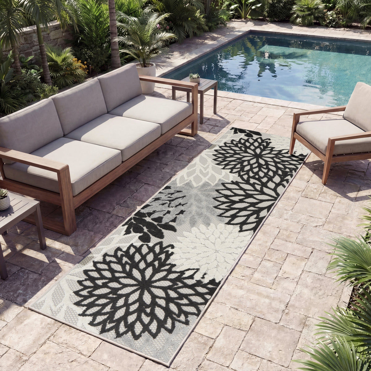 Aloha ALH05 Black White Rug - room scene