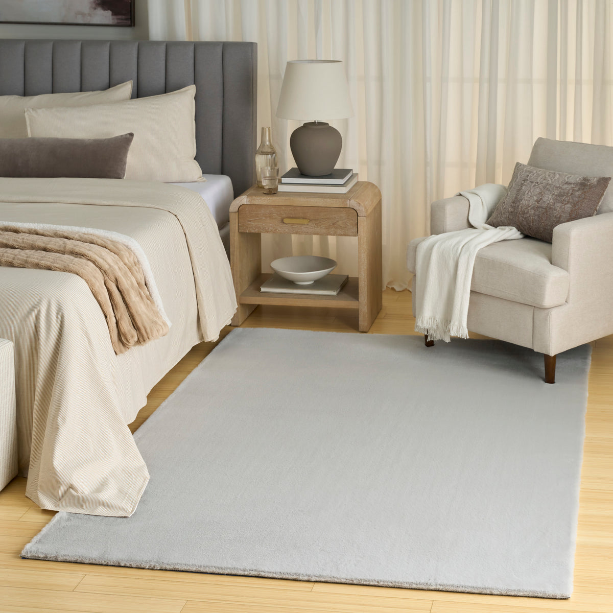 Soft Plush Rabbit Fur SFF01 Silver Rug - room scene