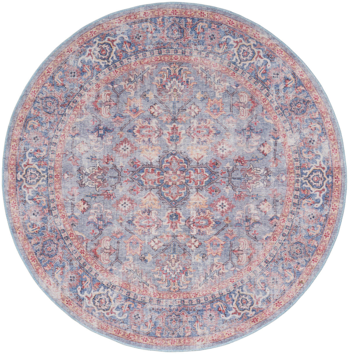 New Concept Washables SR104 Blue Multicolor Rug - Round