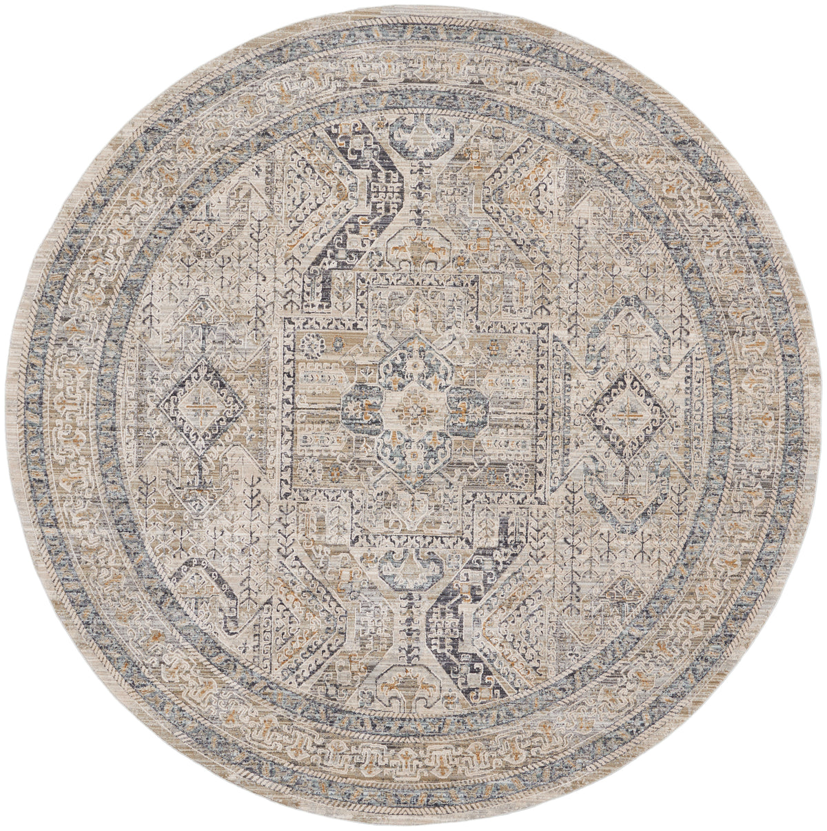 Lynx LNX01 Ivory Grey Blue Rug - Round