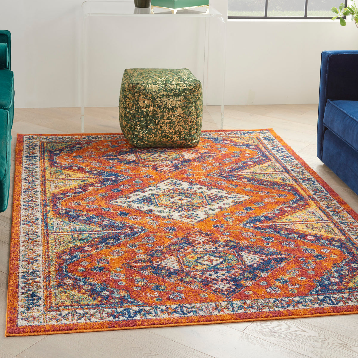 Allur ALR02 Orange Multicolor Rug - room scene